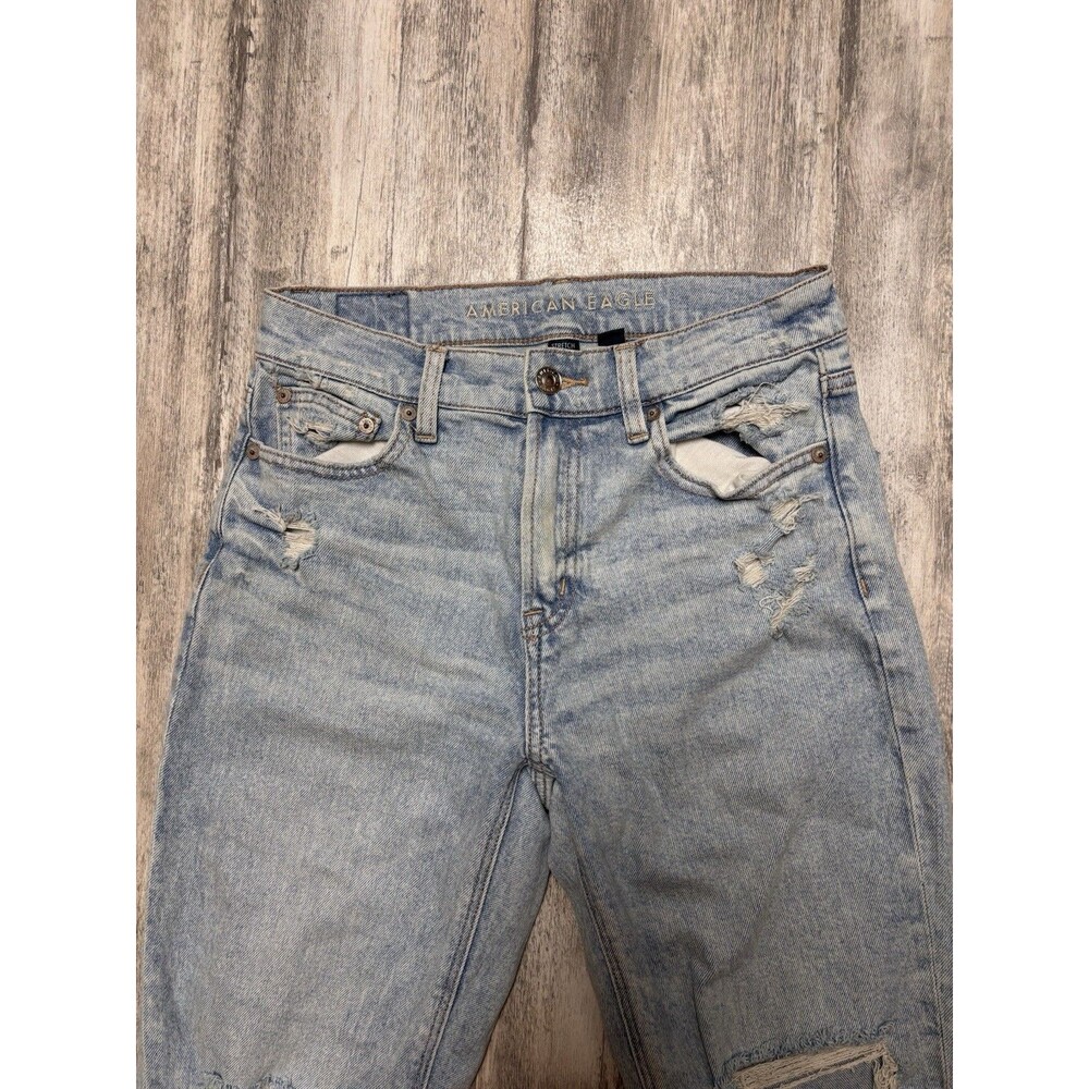 American Eagle Womens Super High Rise Ankle Straight Jeans Size 2 Distressed - Picture 5 of 9